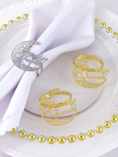 6pcs Star & Moon Napkin Rings, Suitable For Holiday Party Table Decoration, Banquet Napkin Holders