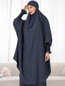 (One Piece Half Sleeve Hijab) Elastic Cuff Design Loose Comfortable Conservative Hijab Khimar Jilbab Suitable For Women's Daily Wear And Prayer - 彩色 - 查看 1