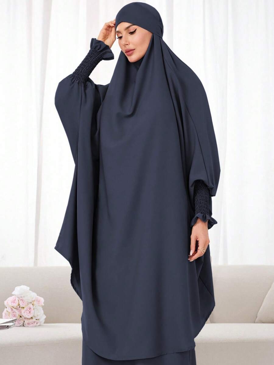 (One Piece Half Sleeve Hijab) Elastic Cuff Design Loose Comfortable Conservative Hijab Khimar Jilbab Suitable For Women's Daily Wear And Prayer - 彩色 - 查看 1