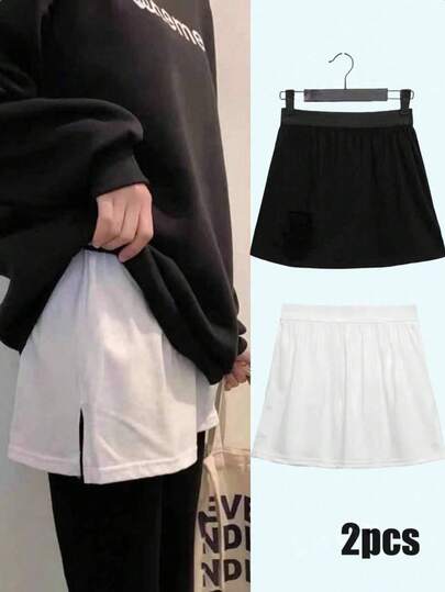 2件/1件 - 衬裙，隐形短裤，内衣，多层，卫衣下摆，下装，多层，防走光，中长款衬裙，女士内衣，纯色，开衩，平边款式，衬里，中长款，衬裙，腰裙，腰带。