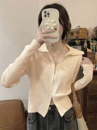 French Design Dual Zipper Chic Fashion Slimming Knit Sweater Top