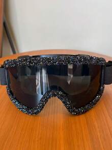 1pc Full Rhinestone Decor Skiing Goggles Windproof Cycling Motorcycle Goggles Winter Anti-Fog Snowboard Ski Glasses