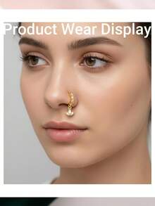14K Gold Nose Rings Nose Studs - L Shaped Stars/Love/Bow/Crown/Heart Dangling Nose Rings Studs CZ Stud Ring Pendant Piercing Jewelry Gift For Women Men
