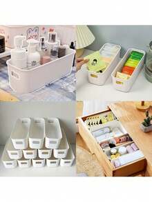 6pcs Cream-Colored Desktop Storage Boxes, Suitable For Storing Cosmetics, Sundries, Snacks, Toys, Can Be Used As Storage Baskets, Rectangular Storage Baskets, Storage Boxes - White - View 8