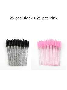 25/50/100pcs Pink Silicone Eyelash Brushes, Soft Black Reusable Silicone Mascara Wands, Eyebrow Brush, Mascara Applicator, Women Home Travel Party Eyebrow Grooming Brush, Eyelash Stylist Makeup Brush | Spiral Brush - Multicolor - View 14
