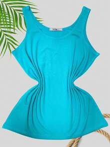 Women's Plus Size Loose Fit Casual Tank Top In Viscose/Lycra Fabric - Màu xanh lam - Xem 1