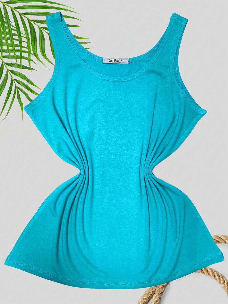 Women's Plus Size Loose Fit Casual Tank Top In Viscose/Lycra Fabric - Màu xanh lam - Xem 1