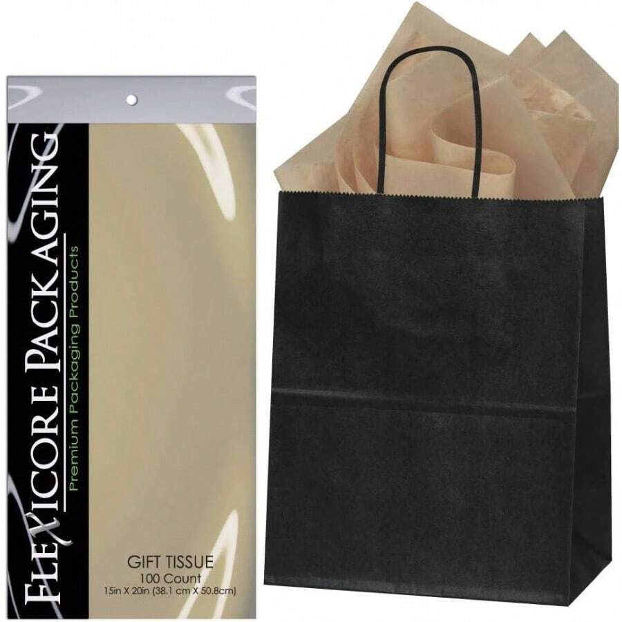 Black Kraft Paper Bags Parchment Tan Wrap Tissue Paper Size: 8 Inch X 4.75 Inch X 10.5 Inch Count: 50 Bags Color: Parchment - Pergamino Tan - Ver 1
