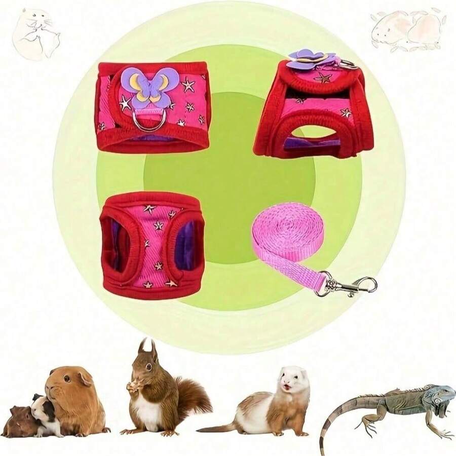Adjustable Soft Pet Harness And Leash Set - Handmade, Machine Washable - Suitable For Hamsters, Mice, Geckos, Bearded Dragons, And Baby Anteaters - Multicolor - View 1