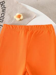 Baby Girl Tie Shoulder Camisole And Flare Pants Set, Suitable For Summer Vacation - Orange - View 6