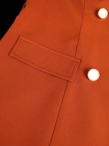 大码女式砖红色褶皱中长连衣裙，双排扣设计，腰部系带，修身剪裁，适合夏季工作和办公室穿着，优雅大方。 - 紅色 - 查看 5