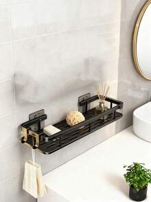 1Pc Wall-Mount Bathroom Shelf - No Drill Cosmetic Organizer For Toilet & Vanity, Minimalist Rustproof Storage Rack (Easy Install)