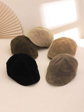 1 pieza Boina de ante de tonos tierra para hombres, diseño de ala ancha cálido y elegante para favorecer la forma del rostro, casual para uso diario, ir y venir, viajes, otoño/invierno