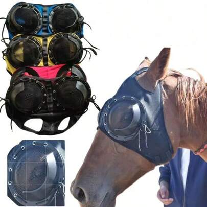 Wind-Resistant Horse Face Mask, Equestrian Supplies Speed Racing Blinkers With Mesh Veil, Breathable Eye Cover, Anti-Sand Eye Sleeve, Universal Horse Head Gear