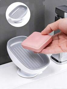 Soap Box Household Soap Box Wall-Mounted Drain Without Water Accumulation Suction Cup Bathroom Bathroom Simple Style Creative New Bathroom Accessories Bathroom Tools - Grey - View 2