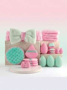 20PCS Macaron/Pink Makeup Beauty Tool Set - Travel Essential Cosmetic Kit With Cleansing Tool, Headband, Beauty Sponges & Puff Pads - Perfect Gift For Girlfriend - Multicolor - View 1