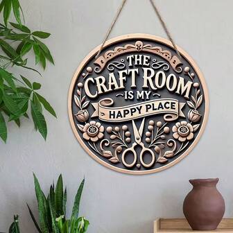 8x8 Inch Vintage Metal Wall Art Sign Flat Print "Craft Room Is My Happy Place" - Decorative Plaque For Bedroom, Kitchen, Dining Room, Bar - Unique Design, Easy To Hang, Durable, Great For Home, Office Or Gift, Random Hole Positions