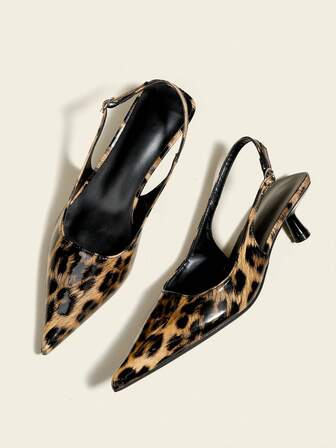 Women's Sexy Leopard Print High Heel Pumps, 4cm Kitten Heel Party Dress Shoes, Slip-On Pointed Toe Stiletto High Heels