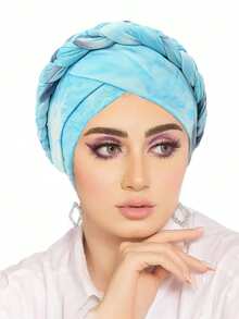 1pc New Fashion Women Tie-Dye Braided Turban Hat, Tie Dye Color Headband Cap, In Europe And America Hair Sleep Cap Sleep Bonnet - Multicolor - View 16