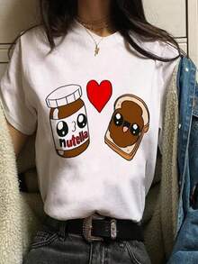Nutellas Graphic Korean Style Original T-Shirt 90s Fashion Cute Cartoon Kawaii Casual Wear For Both Men And Women - 白色 - 查看 1