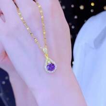Collar de gota de agua púrpura del mismo estilo de  para mujeres, cadena de clavícula versátil de celebridad de internet, joyería de moda nueva 2023, artículo popular - caja de regalo - Ver 4