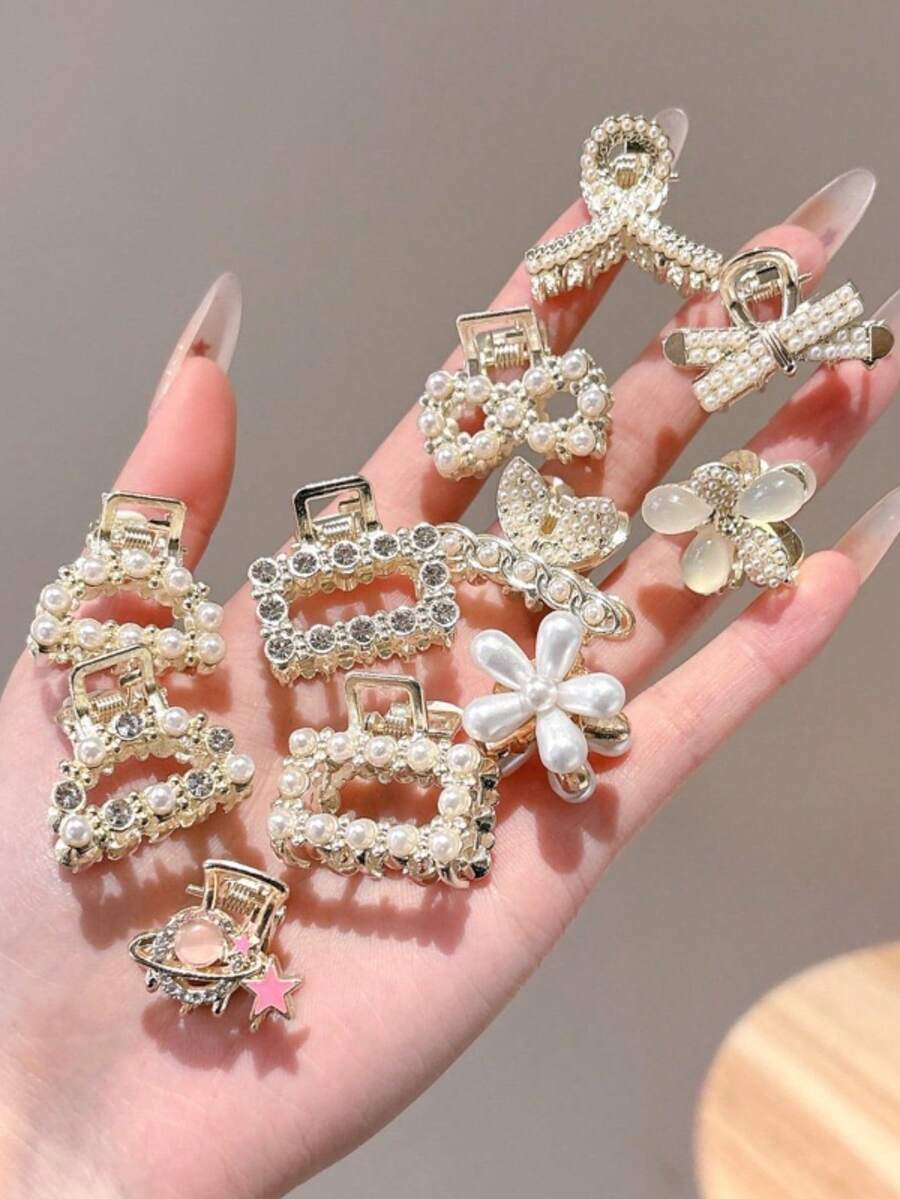 5 Stück/10 Stück/20 Stück sortierte elegante Kunstperlen Haarspangen, Metall Mini Haarklammern, saisonale dekorative Geschenk Haarzubehör, Mode Haarklammern, Frauen Haarklammern - Verschiedenfarbig - Übersicht 1