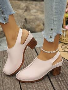 Plus Size 36-43 Summer New Fashion Pink Metallic Buckle Chain High Heel Sandals, Open Toe Chunky Heel PU Leather Daily Wear Slippers For Women - Premium Pink PU - View 4