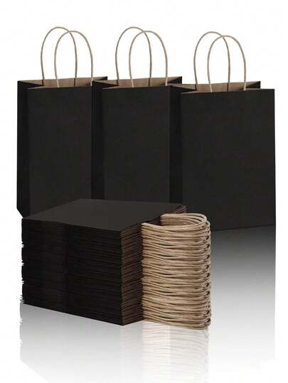 5/10/25pcs Small Black Gift Bags, Gift Wrapping Bags, Handled Gift Bags, Coffee, Milk Tea, Candy, Cookie Packaging Bags, Nuts, Bread, Candy Packaging Bags, Suitable For Party Gift Bags, Valentine's Day Bags, Shopping Bags, Small Business Retail Bags, Party Supplies, Ramadan Gift Bags