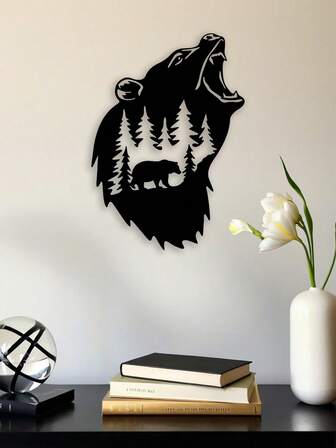 1 st björnformad metallväggkonst - Vildlivsinspirerad hemmakontorsdekoration, metallväggbonad, djurtryckt väggskulptur, Halloweendekor, unik present för naturälskare