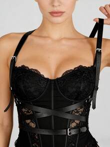 1pc Sexy Garter Belt PU Leather Restraint Strap Gothic Lingerie Body Waist Belt Thigh High Stockings Suspender Leg Restraint - Black - View 7