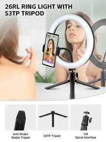 TOKQI 10-Inch Detachable Selfie Ring Light With Flexible Phone Holder, USB Powered, 3 Color Temperatures And 10 Brightness Levels, Includes Extendable Tripod (21.6/52.3/61 Inches), Suitable For Live Streaming, Photography, Video Recording, Makeup, Selfie, Compatible With Smartphones - Multicolor - View 9