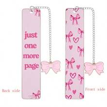 可爱少女风不锈钢金属书签，饰有粉色蝴蝶结和卡通女孩图案，并印有爱书人士语录和装饰链吊坠，是送给女性读者、学生和书虫的理想礼物。