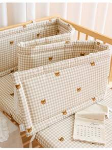 1件装 240厘米/140厘米/120厘米/65厘米 婴儿床围栏，格子熊图案，婴儿房装饰，保护宝宝头部和身体，防摔防撞，婴儿床护栏垫，婴儿床围栏和床围布套 - 格子熊 - 查看 12