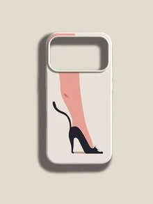 1pc Cat High Heel Pattern, Large Hole Liquid Beige Anti-Drop Phone Protective Case, Silicone Material, Can Be Given As Holiday Gift, Compatible With Apple Xs/Xs Max/Xr/11 12 13 14 15 16 Pro/Pro Max/14 15 16 Plus/17, Unisex - Multicolor - View 6
