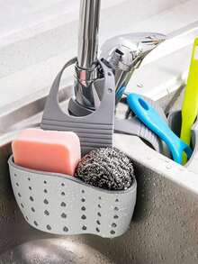 1pc Adjustable Modern Kitchen Sink Organizer - Multifunctional Plastic Hanging Basket With Drainage, Dish Rack, Sponge & Produce Holder, Drying Rack, Sink Drain Rack, Dish Soap Sponge Holder, Kitchen Accessories