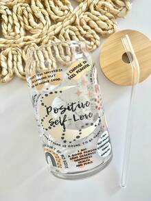 16盎司可重复使用励志语录冰咖啡玻璃吸管杯，带盖和吸管，抹茶吸管杯，可放入洗碗机清洗，高温印刷，不褪色 - 彩色 - 查看 9