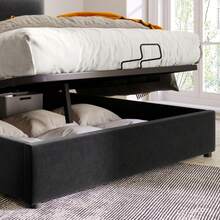 Hydraulic Double Bed With Upholstery, 140x200cm, Adjustable Headboard, Metal Slatted Base, Velvet, Modern Bed Frame With Storage Space, Large Storage Area, Black (With Mattress) - Black - View 4