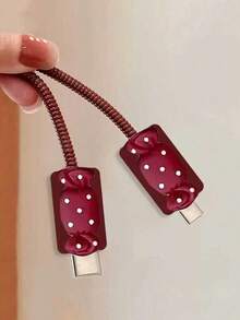 5pcs Cartoon Cherry Candy Charging Adapter Protective Cover & Data Cable Protective Cover, Compatible With 20W Apple UK Plug Fast Charging Accessories And Phone Accessories, Ideal Gift For Friends - Burgundy - View 5