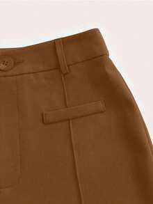 LIU ME Women's Tailored Trousers With Faux Pocket – High Waist And Wide Leg - Brown - View 3