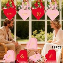 Juego de 12 bolsas de regalo para San Valentín, románticas, con forma de corazón, para envolver flores, bolsas de papel ligeras para bodas, fiestas, dulces, chocolates y regalos. - Multicolor - Ver 3