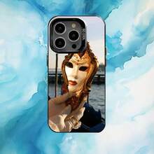 Funda de Teléfono de Mascarada Veneciana para 17, 16, 15, 14, 13, 12, 11 Plus, Pro Max, Color Negro con Interior Plateado - z7 - Ver 9