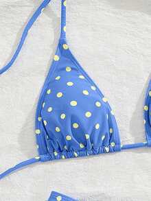 Bộ bikini PEPPERMOLLY mới, mềm mại, có đệm mút, họa tiết chấm bi xanh trắng, dây mảnh, hở lưng, gợi cảm, thích hợp cho các bữa tiệc mùa hè, đi biển, nghỉ mát dành cho nữ. - xanh và vàng - Xem 6