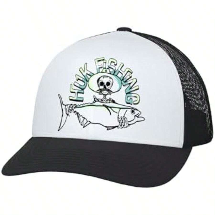 HUK Gorra de Camionero, Sombrero de Pesca antirreflejos para Hombre Gorra para Hombre(Cráneo de atún-negro Talla Única) - Multicolor - Ver 1
