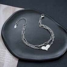 1pc Stylish Double-Layer Heart Bracelet, Unisex Minimalist Stainless Steel Jewelry Design - Multicolor - View 6