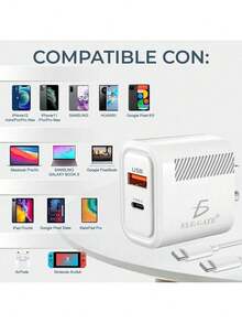 Cargador de Pared USB 2 en 1 para Tipo C y USB de Alta Velocidad Con calidad Quick Charge ELE-GATE - Tipo de Enchufe A USA (110-127V) - Ver 4