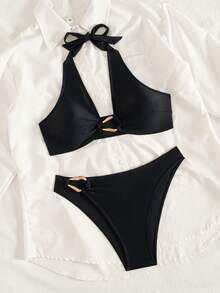 Conjunto de bikini de playa, manantial y vacaciones sexy y de moda para mujeres, al por mayor - Negro - Ver 2