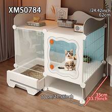 Cat Cage With Litter Box, Indoor Home Use 1 Bedroom 1 Bathroom Cat Villa, Small Footprint Cat Cabinet With Drawer Style Litter Tray - Multicolor - View 3