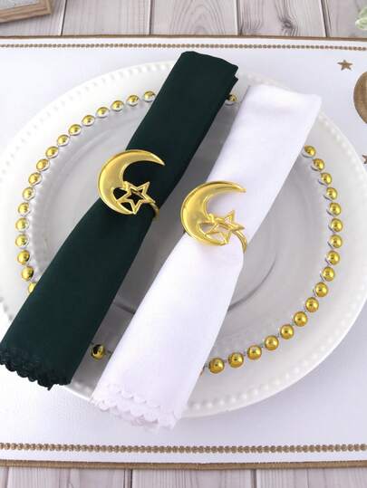 6 حلقات مفارش طاولة بشكل نجوم وأقمار، مناسبة لديكور طاولة حفلات المناسبات والولائم