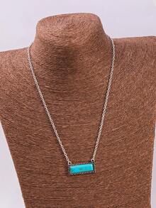 1pc Minimalist Turquoise One-Shoulder Necklace, Elegant & Charming Western Style Jewelry For Women - Multicolor - View 3
