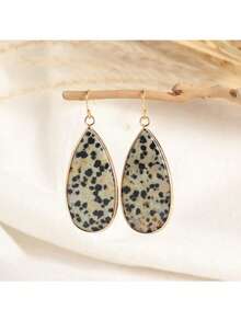 Retro Natural Stone Drop Earrings Rock Crystal Gold-Rimmed Exquisite Earrings Elegant High-Grade Sense Earrings.